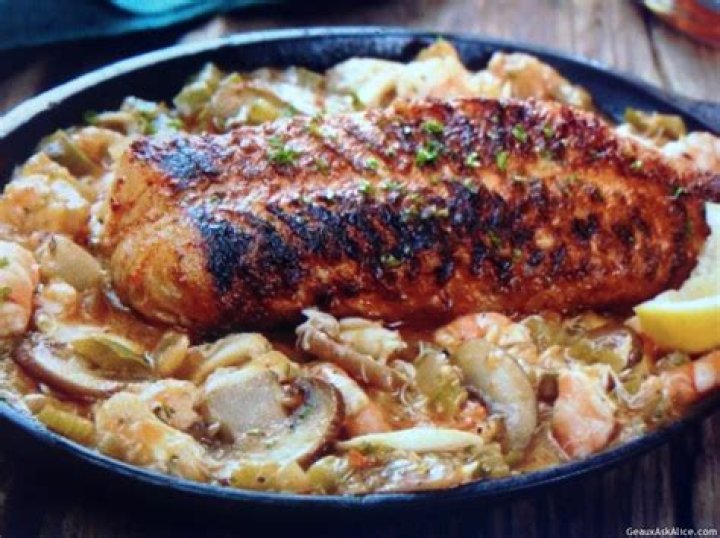 Blackened Catfish, Pontchartrain Sauce with Shrimp and Crab Cooks