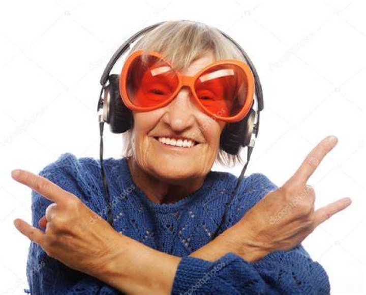 Funny Old Lady Listening Music Stock Photo Image of hold, isolated