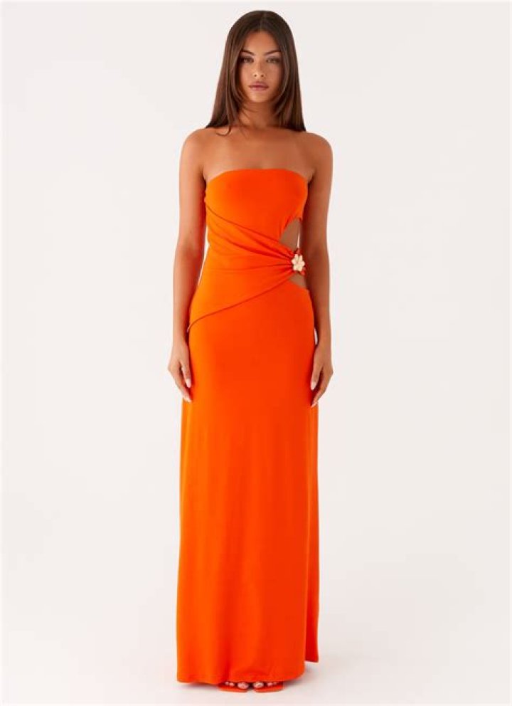 Pamela Bardot Maxi Dress Orange Flower The Dressing Room