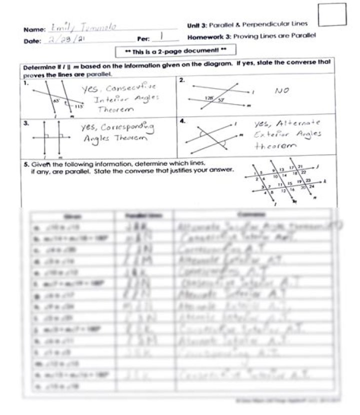SOLUTION Unit 3 Providing Lines are Parallel Worksheet Studypool