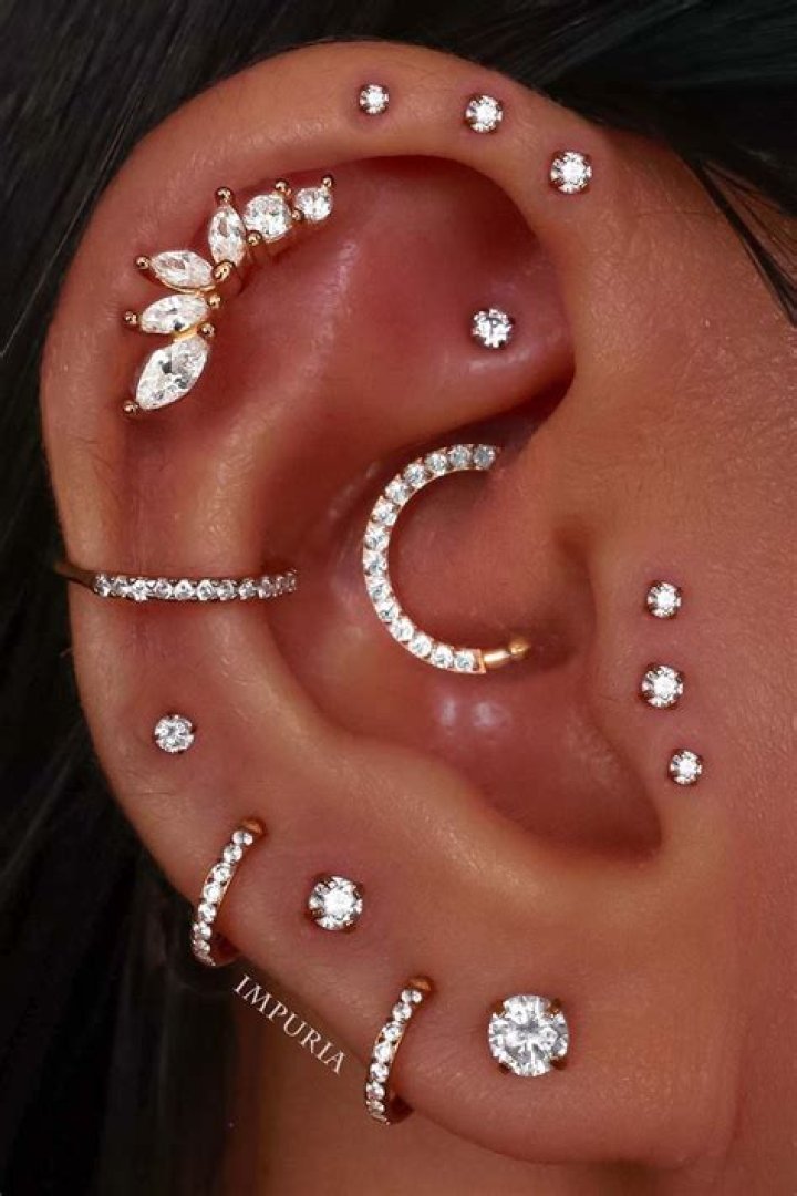 Threeinarow piercings Gaged Ears Pinterest Stretched lobes